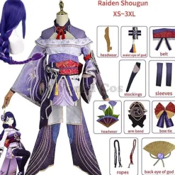 Genshin Impact Raiden Shogun Cosplay Kostume Paryk Lilla Langt Hår Halloween Kostumer Komplet Sæt Genshin Baal Shougun Cosplay L