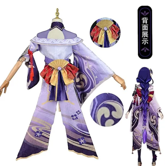 Genshin Impact Raiden Shogun Cosplay Kostume Paryk Lilla Langt Hår Halloween Kostumer Komplet Sæt Genshin Baal Shougun Cosplay L