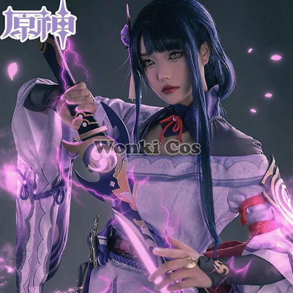 Genshin Impact Raiden Shogun Cosplay Kostume Paryk Lilla Langt Hår Halloween Kostumer Komplet Sæt Genshin Baal Shougun Cosplay L