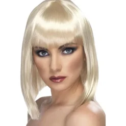 Glamour paryk, Blond kort, lige klipning med pandehår, Glamour parykker til kvinder, Voksen udklædningsparyk Blonde