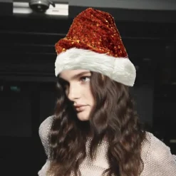 Glødende Julemandshue - Julemandshue - Voksen Julehat - Unisex Fløjl Klassisk Julemandshue Til Jul Nytår
