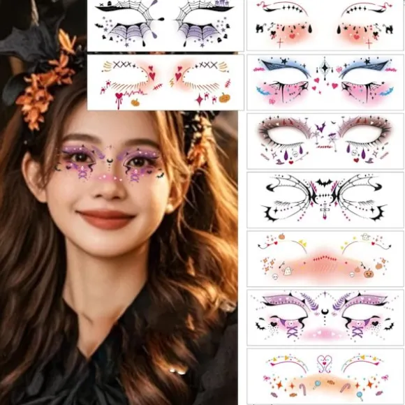 Glitter Fregner, 6 stk. Grønne Ansigtsglitter Fregner Ansigts-tatovering, Vandtætte Grønne Blade Fregner Midlertidige Glitter Tatoveringer til Kvinder, Glimmer Makeup Pa | Fyndiq