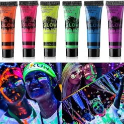 Glow In Dark Ansigts- og Kropsmaling UV Sortlys Neon Fluorescerende 0,34oz Sæt af 6 Rør