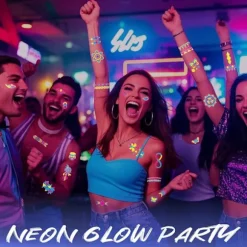 Glow-in-the-Dark Tatoveringssæt – 172 Midlertidige Tatoveringer – Neon Festtilbehør til Voksne og Teenagere – Festdekorationer – 1 Sæt