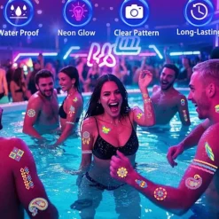 Glow-in-the-Dark Tatoveringssæt – 172 Midlertidige Tatoveringer – Neon Festtilbehør til Voksne og Teenagere – Festdekorationer – 1 Sæt