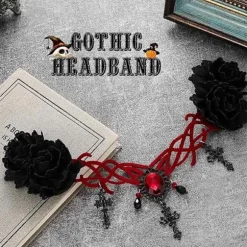 Gotisk Blomsterhovedbånd Halloween Pandebånd Vampyr Cosplay Kors Hovedbeklædning Hårklips Maskerade Cosplay Pandebånd til Kvinder og Piger