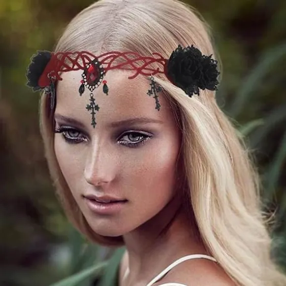 Gotisk Blomsterhovedbånd Halloween Pandebånd Vampyr Cosplay Kors Hovedbeklædning Hårklips Maskerade Cosplay Pandebånd til Kvinder og Piger
