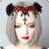 Gotisk Blomstret Hovedbeklædning Halloween Hårbånd Vampyr Cosplay Kors Hovedbeklædning Hårklemmer Maskerade Cosplay Hårbånd til Kvinder og Piger