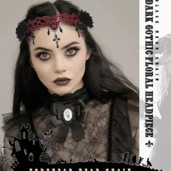 Gotisk Blomstret Hovedbeklædning Halloween Hårbånd Vampyr Cosplay Kors Hovedbeklædning Hårklemmer Maskerade Cosplay Hårbånd til Kvinder og Piger