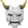 Grå japansk samurai maske Hannya Oni samurai latex maske, Halloween dæmon kostume maske, japansk samurai cosplay maske