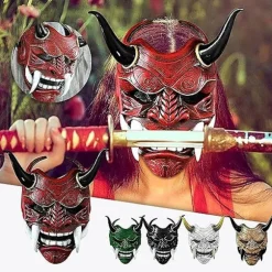 Grå japansk samurai maske Hannya Oni samurai latex maske, Halloween dæmon kostume maske, japansk samurai cosplay maske
