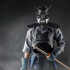 Grå japansk samurai maske Hannya Oni samurai latex maske, Halloween dæmon kostume maske, japansk samurai cosplay maske