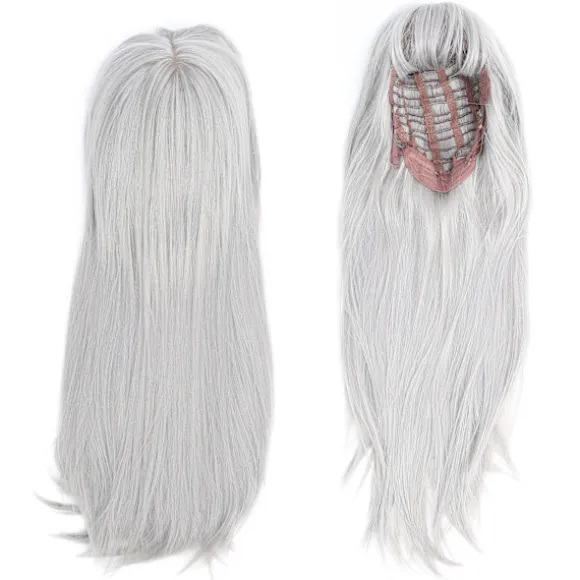 Grå lang paryk til kvinder Cosplay lige paryk naturligt falsk hår til fest Halloween