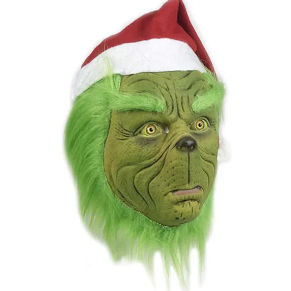 Grinch Latex Hovedmaske med Paryk Julemand Hat Monster Cospla