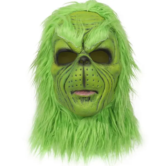 Grinch Maske Jule Grøn Monster Maske Jule Grinch Kostume Maske med Julehat Sjove Jule Cosplay Festrekvisitter Pelsmaske (LGL)