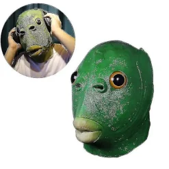 Grøn Fisk Hoved Dyre Latex Hovedbeklædning Maske Pels Handsker Halloween Jul Cosplay Kostume Tilbehør Party Props