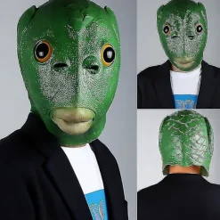 Grøn Fisk Hoved Dyre Latex Hovedbeklædning Maske Pels Handsker Halloween Jul Cosplay Kostume Tilbehør Party Props