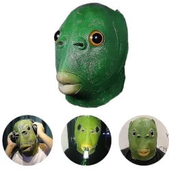 Grøn Fisk Hoved Dyre Latex Hovedbeklædning Maske Pels Handsker Halloween Jul Cosplay Kostume Tilbehør Party Props