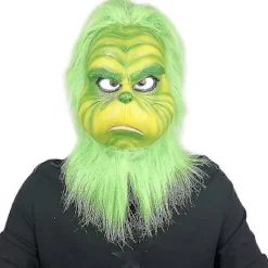 Grøn julemand maske, Halloween latex maske, jule cosplay kostume, universal størrelse passer til voksne og børn