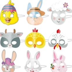 Groovy Party Dekorationssæt med 9 Papir Ansigtsmasker til Børn - Maskerademasker, Purim Masker, Halloween Masker, Kostumefest Favoritter | Farm Jungle Zoo-dyr | Fyndiq