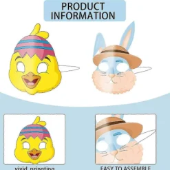 Groovy Party Dekorationssæt med 9 Papir Ansigtsmasker til Børn - Maskerademasker, Purim Masker, Halloween Masker, Kostumefest Favoritter | Farm Jungle Zoo-dyr | Fyndiq