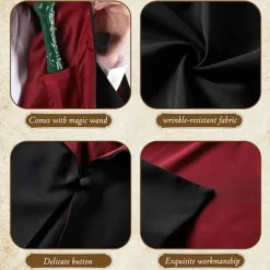 Gryffindor Troldmandskåbe Gryffindor Uniformskåbe, Frakke og Slips, Troldmandskostume til Voksne, Halloween Cosplay (L)