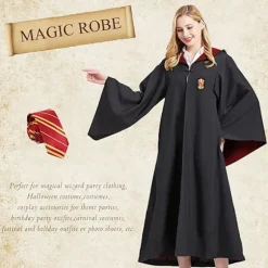 Gryffindor Troldmandskåbe Gryffindor Uniformskåbe, Frakke og Slips, Troldmandskostume til Voksne, Halloween Cosplay (L)