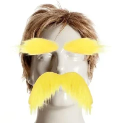 Gult overskæg og falsk skæg med øjenbryn til børn og voksne, rolleleg Halloween kostume tilbehør sjove festartikler til mænd og kvinder