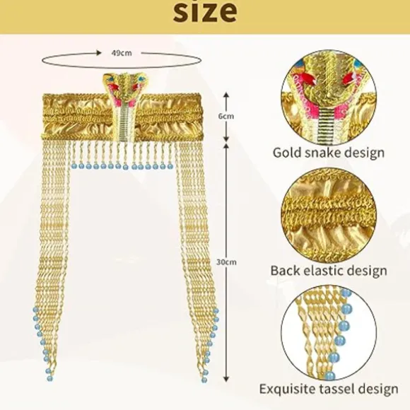 Ægyptisk Hovedbeklædning til Kvinder Ægyptisk Kostume til Kvinder Tilbehør Perlehovedbeklædning Cleopatra Hat Cosplay Smykker Mardi Gras Fest Krone Guld Hair accessories | Fyndiq
