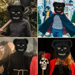 Gyserbjørnemaske, Uhyggelige masker til voksne og børn, Horror Teddy Bear maske, Plys Blodig Bjørnmaske, til fest karneval cosplay Black