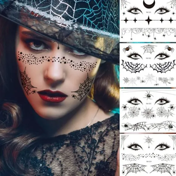 Halloween 4 ark edderkoppespind midlertidig tatovering, Day of the Dead Make Up Supplies, Halloween Party Cosplay Favor Dekorationer til voksne børn 18(100-110CM) | Fyndiq