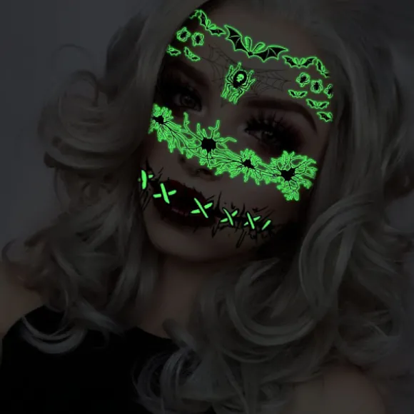 Halloween Ansigtsklistermærker Midlertidige Glow Ansigtsklistermærker Vand Transf
