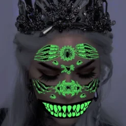 Halloween Ansigtsklistermærker Midlertidige Glow Ansigtsklistermærker Vand Transf