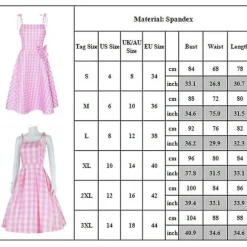 Halloween Barbie Film Cosplay Kostume Pink Gingham Slip Kjole Fest Midi Kjoler Fancy Dress -a A 2XL