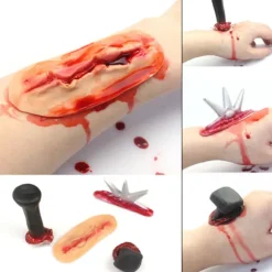 Halloween Blodige Ar Patch Sæt Zombie-tema Fest Fotorekvisitter Dekormateriale til Halloween Piger Drenge Makeup Party Hidden wound - A