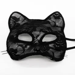 Halloween Blonde Maske Halvt Ansigt Kvinder Maskerade Cosplay Dyr Kat Ansigt Sort Maske