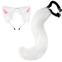 Halloween COS Simulation Fox Plys Hale Beklædningstilbehør Dyrehale Kat Hovedbøjle Hårsløjfe Hovedbeklædning - Perfekt White