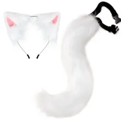 Halloween COS simulering ræv plys hale tøj tilbehør dyrehale katteøre hårbøjle hovedbeklædning White