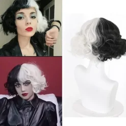 Halloween Cosplay Cruella De Vil Kuila Halv Sort Halv Et Hundrede Små Korte Krøllede Cos Parykhætter til Fremstilling af Parykker Danganronpa B,CJY B en-US | Fyndiq