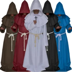 Halloween Cosplay Gotisk Kjole Kappa Kappe Middelalderlig Præstedragt white