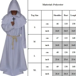 Halloween Cosplay Gotisk Kjole Kappa Kappe Middelalderlig Præstedragt white