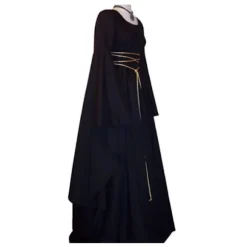 Halloween Dame Middelalder Lang Maxi Kjole Heks Cosplay Tøj Julekostume Heksekjole Sort L Black