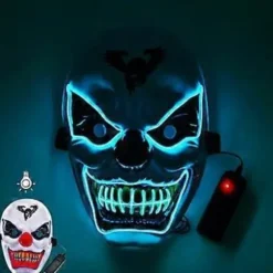 Halloween Dekoration LED Klovnemaske, Skræmmende Lysende Joker Maske, Halloween Dekoration Julekarneval Kostume Cosplay Fest Maske