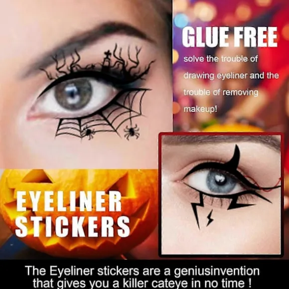 Halloween Eyeliner Stickers - Uhyggelige Flagermus- & Edderkoppemotiver, Nemme at Påføre, Langtidsholdbart Makeup Kit