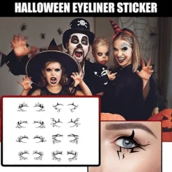 Halloween Eyeliner Stickers - Uhyggelige Flagermus- & Edderkoppemotiver, Nemme at Påføre, Langtidsholdbart Makeup Kit