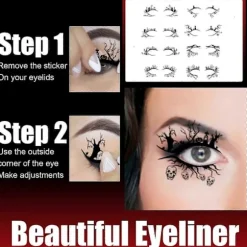 Halloween Eyeliner Stickers - Uhyggelige Flagermus- & Edderkoppemotiver, Nemme at Påføre, Langtidsholdbart Makeup Kit