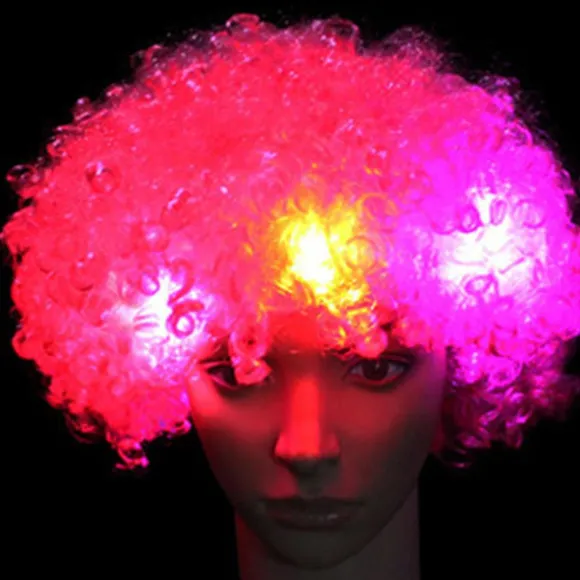 Halloween Farverige LED Lysende Afro Krøllet Klovn Paryk Cosplay Blinkende Glød Eksplosion Bølget Hår Sjov Cirkus Karneval Par