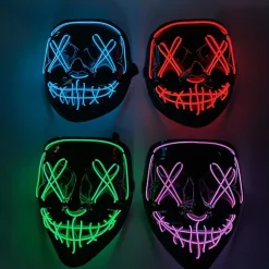 Halloween Fest LED Glødende Neon Maske Uhyggelig Cosplay Sting Horror Maske Lys Op Masquerade (FMY) Red
