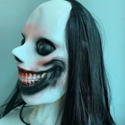 Halloween Fest Rekvisitter Skræmmende Maske, Horror Latex Masker, uhyggelig Maske Med Sort Langt Hår, kvindelig Spøgelsesmaske Hjelm