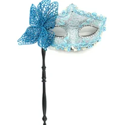 Halloween Festmaske Med Holderpind Aftenbal Maskerade Blue